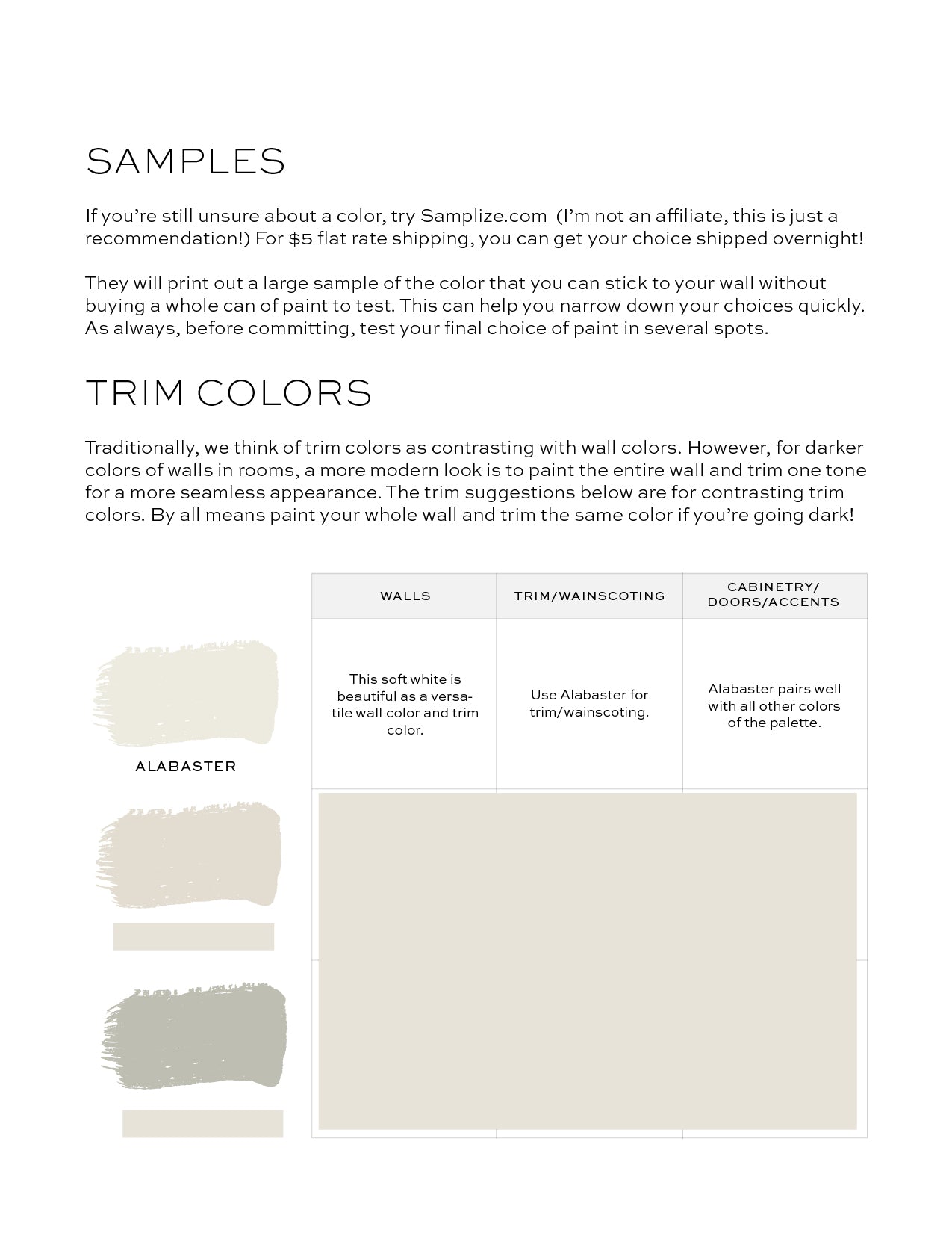 Sherwin Williams Alabaster Home Paint Palette